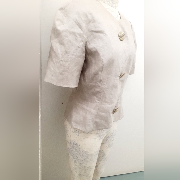 Stylish Asymmetrical Button 100% Linen Blazer Camel Tan Jacket Womens 10 - Picture 11 of 11